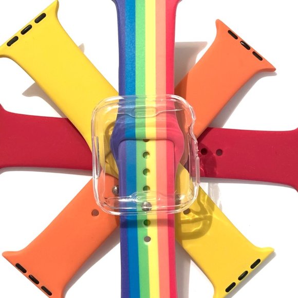 4 Apple Watch Rainbow 44mm 42mm 40mm 38mm band cse - Picture 1 of 4